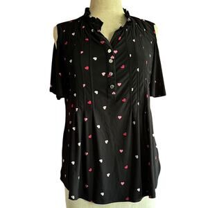 Womens Top Medium Black Hearts Open Shoulder Whimsigoth Romantic Professional